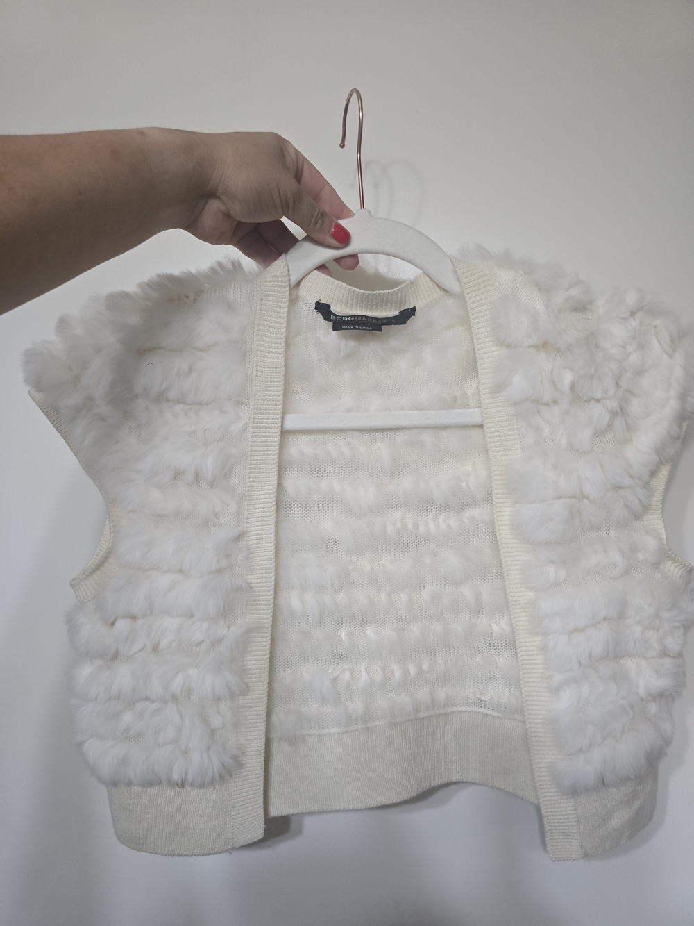 BCBGMAXAZRIA Cream Rabbit Fur Crochet Vest - Picture 6 of 8